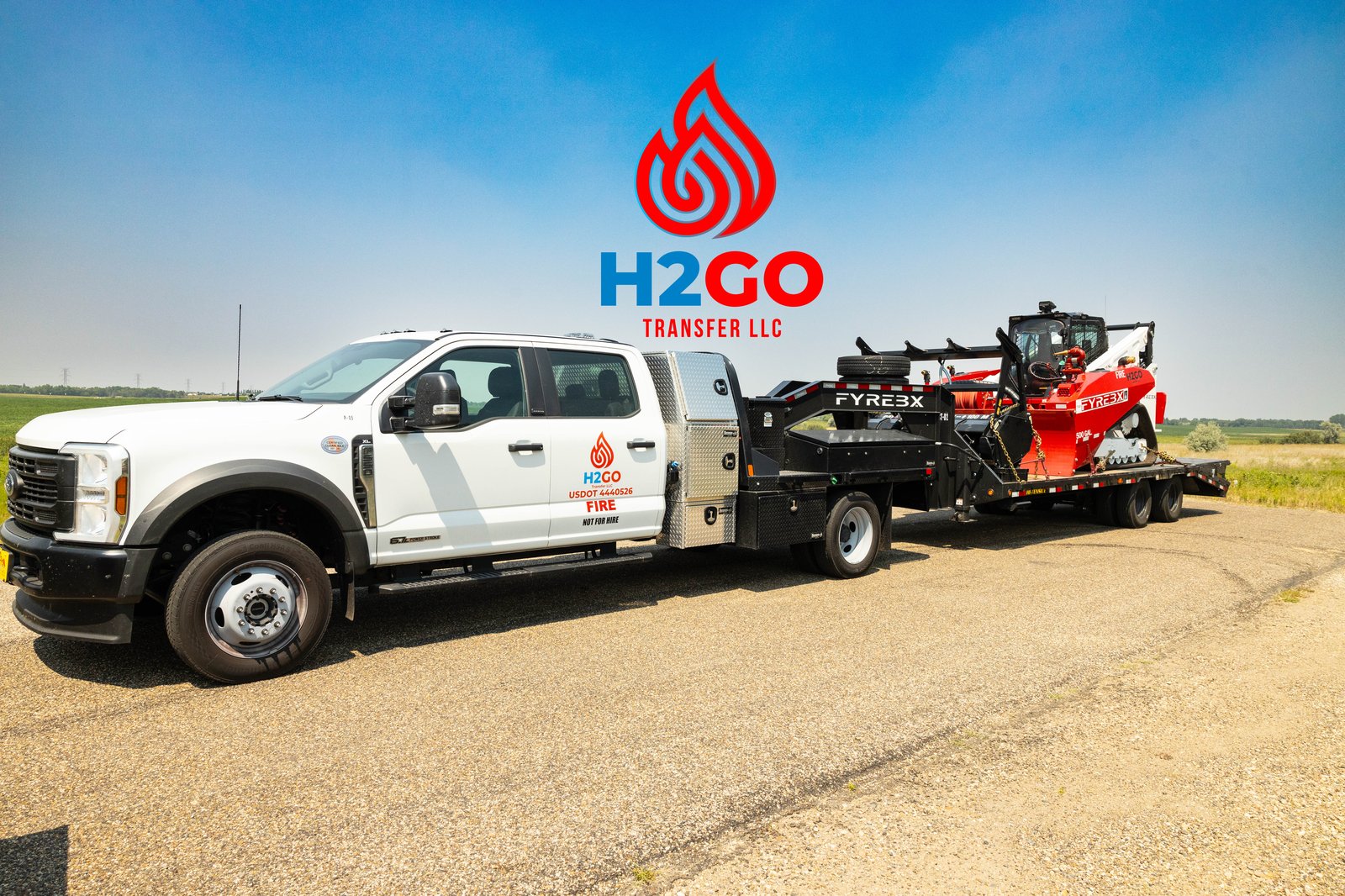 H2GO Transfer LLC support truck and FyreCat trailer